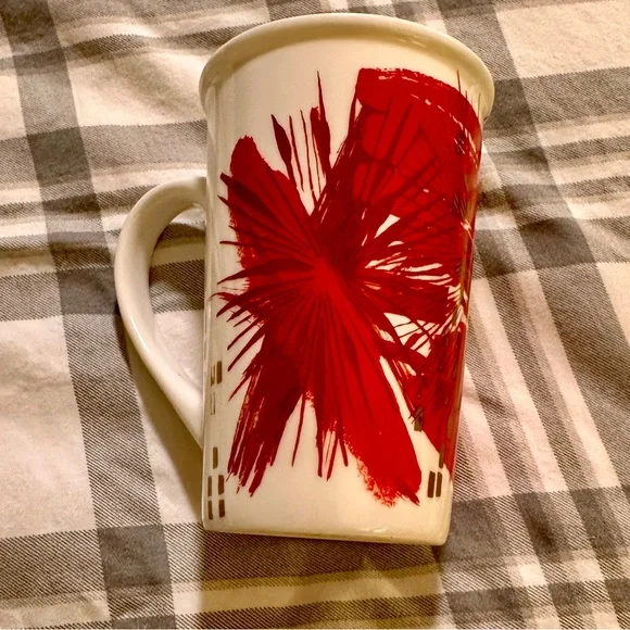Starbucks Cream Red and Gold 12oz Abstract Poinsettias Mug - Picture 3 of 5